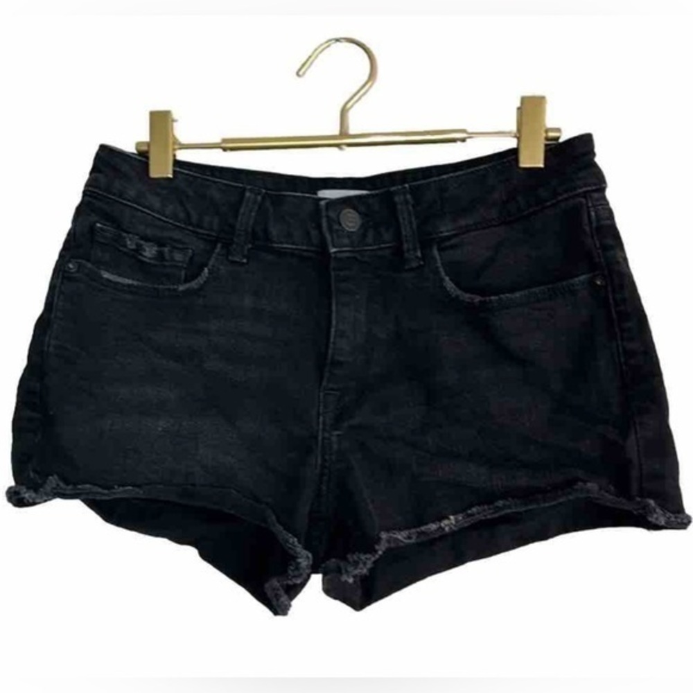 M1858 New York Black Denim Frayed Hem Jeans Shorts Sz.4